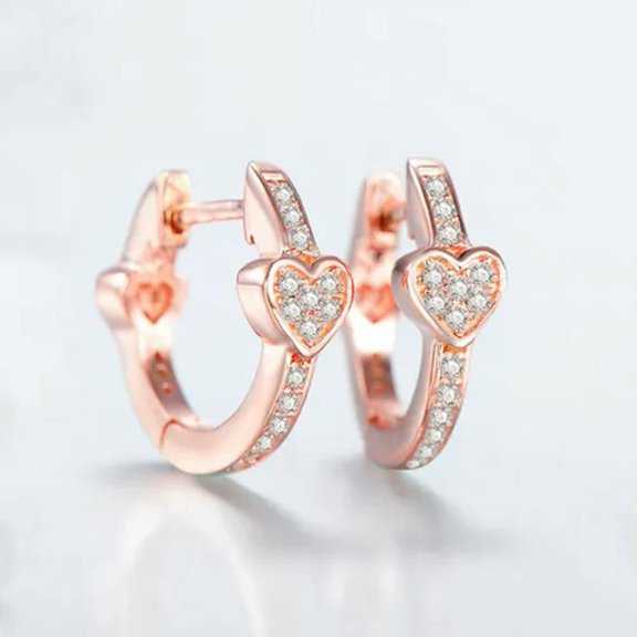 Heart Women Hoop Earring Gift Charm 925 Silver,Rose Gold Cubic Zircon Jewelry