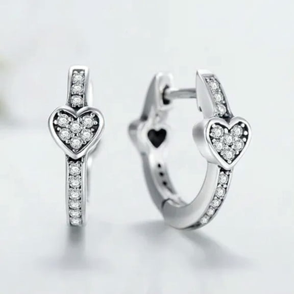 Heart Women Hoop Earring Gift Charm 925 Silver,Rose Gold Cubic Zircon Jewelry