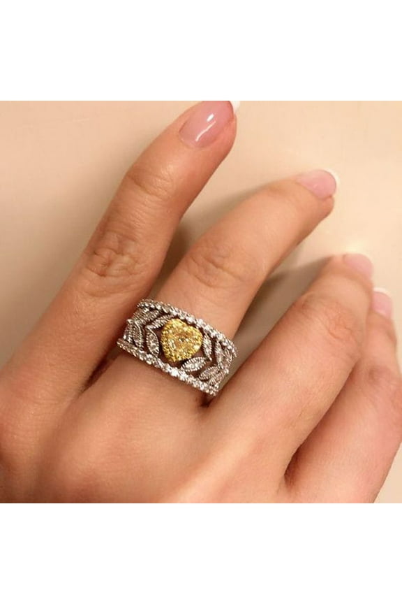 Heart Yellow Cubic Zirconia Rings for Women Eternity Love Wedding Accessories Bling Bling CZ Female Rings Party Jewelry