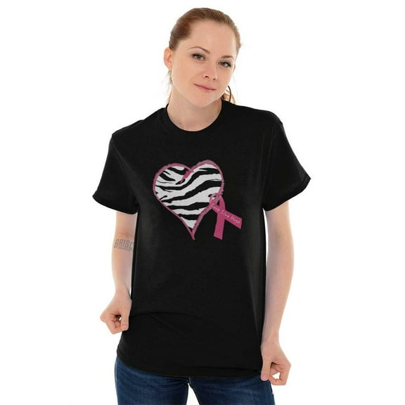 Heart Zebra Breast Cancer Aware Pink Women's Graphic T Shirt Tees Brisco Brands X