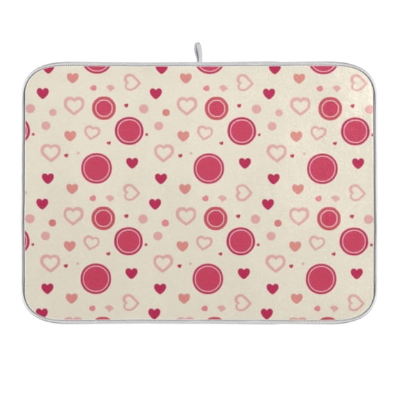 Heart and Dot Dish Drying Mat 16x18 Absorbent Microfiber Draining Rack Pad for Kitchen Counter Sink