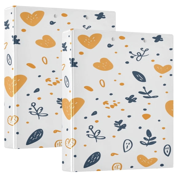Heart and Leaf Pattern 12.4x10.6in PVC Round Ring Binder, D-Ring 3-Hole, Metal Clip, 200 Sheets