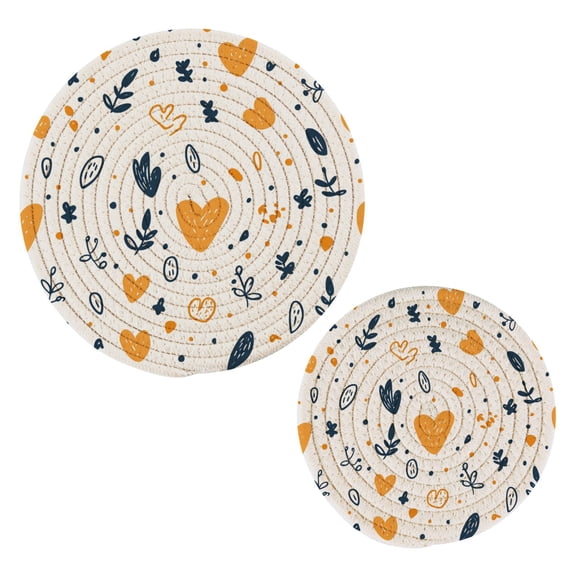 Heart and Leaf Pattern Cotton Braided Potholders, 2 Pack Heat-Resistant Pads 7.09'' and 9.45''