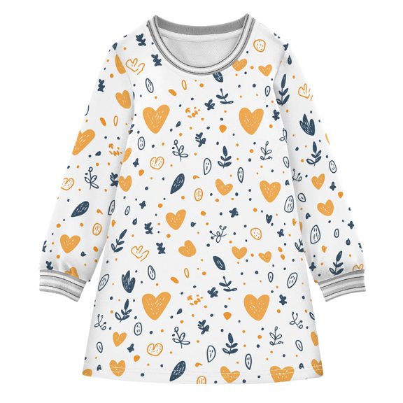 Heart and Leaf Pattern Girls'long-sleeved dress Thickened A-dress Warm Dress Basic Shirt Party Dresses