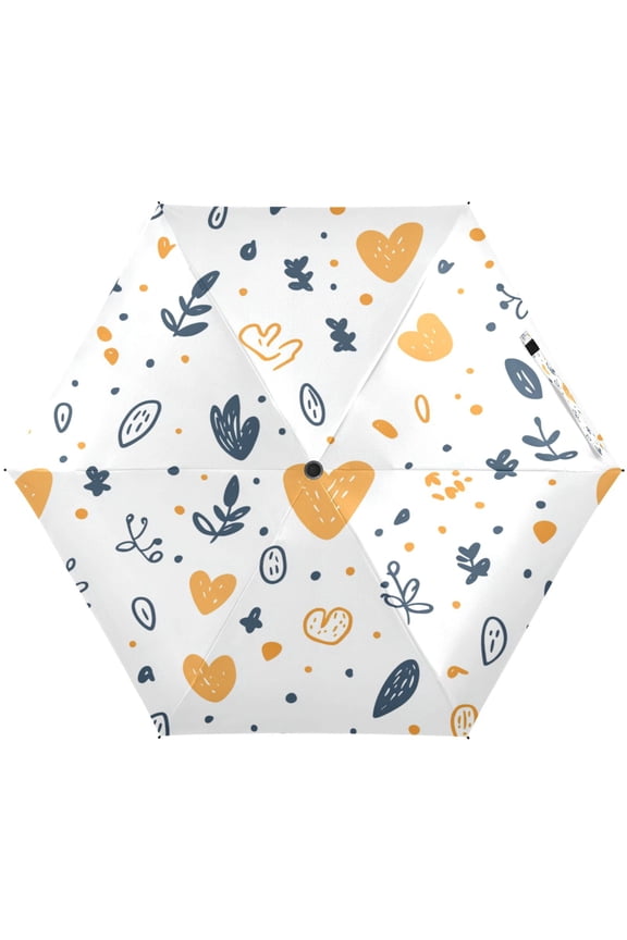 Heart and Leaf Pattern Umbrellas for Sun Auto Open Close UV50+ Waterproof 5-Fold Compact Fiberglass Frame