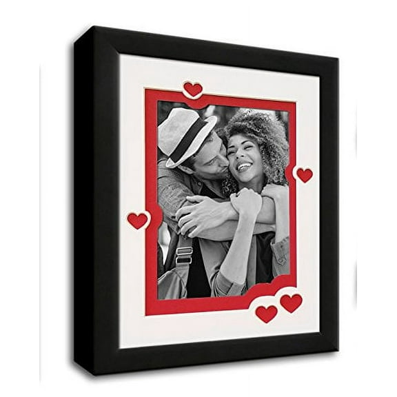 Heart and Love Picture Frame - Black Wood Frame With Heart Shaped Double Mat for 4x6 photo