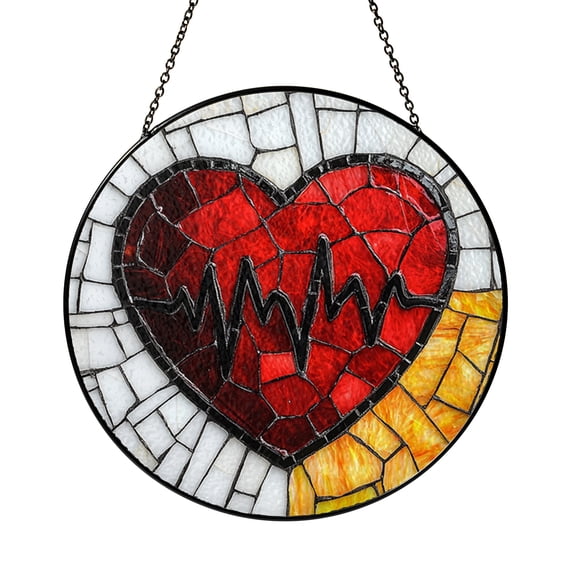 Heart and Pulse Stained Glass Suncatcher, Handmade Window Hanging Gift for Nurse or Doctor