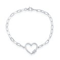 thumbnail image 1 of Heart and Rod with Simulated Diamond CZ Paperclip Link Chain Design 7.5” Bracelet | Sterling Silver Jewelry for Women or Teens, 1 of 6