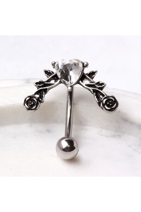 Heart and Roses Top Down Navel Ring