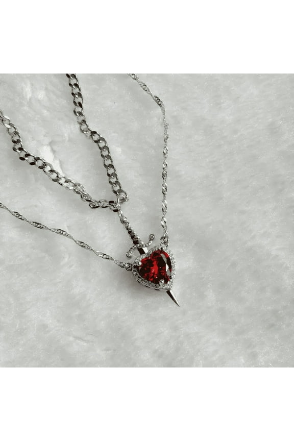 Heart and Sword Necklace Couple Necklaces With 18'' inch chain in 925 Sterling Silver 2pcs Necklace Special Gift For Couples