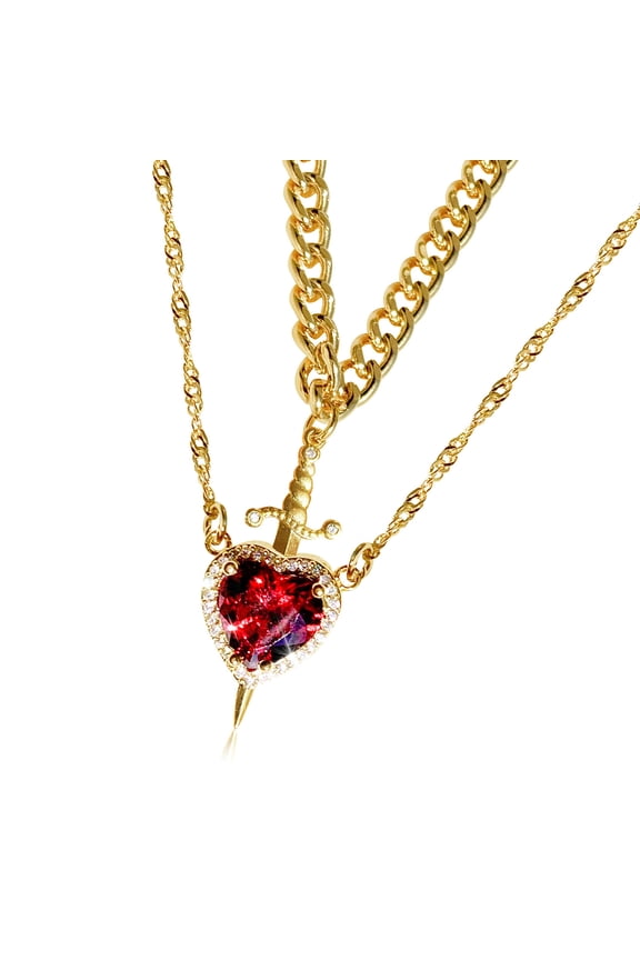 Heart and Swords Couple Necklace Stainless Steel Clavicle Chain Adjustable Length Neckchain Accessory for Trendsetters