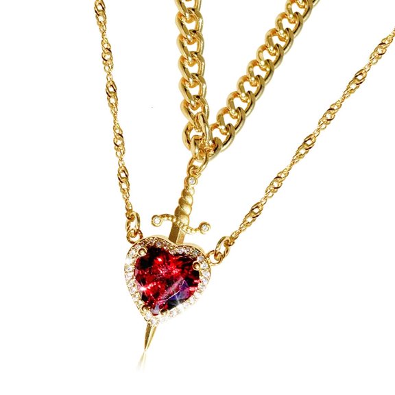 Heart and Swords Couple Necklace Stainless Steel Clavicle Chain Adjustable Length Neckchain Accessory for Trendsetters