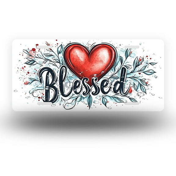 Heart centered "Blessed" Artwork Front License Plate, Funny Standard Plates Personalized Novelty Decorative For Men/Women/Boys/Girls Car 6×12 Inch