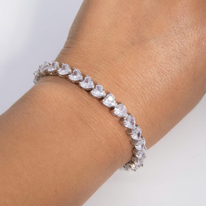 Sterling Silver Ladies Cubic Zirconia Heart Halo Tennis Bracelet