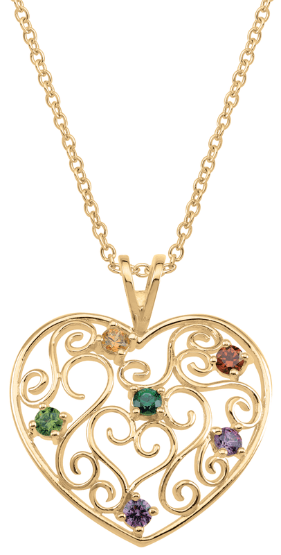 Heart Filigree Necklace in 14k Gold with Birthstone Accents