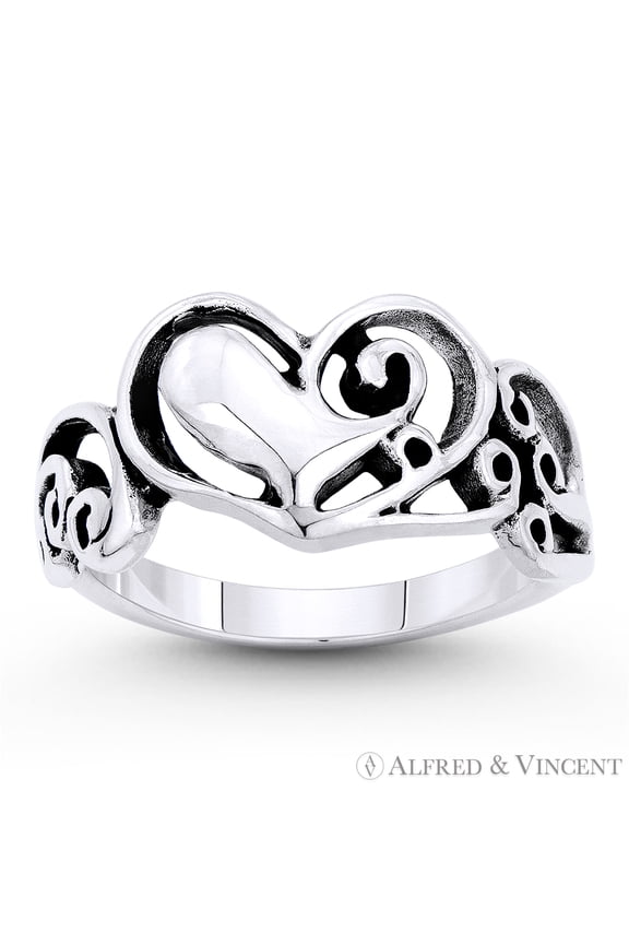 "Heart in the Clouds" Stackable Love Promise Ring in Oxidized .925 Sterling Silver