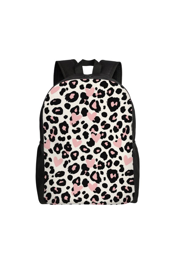 Heart and leopard pattern Backpack with 15 Inch Laptop Compartment,Water-Resistant Daypack, Large Capacity Backpack with Adjustable Breathable Shoulder Straps for Daily Use Travel Gym