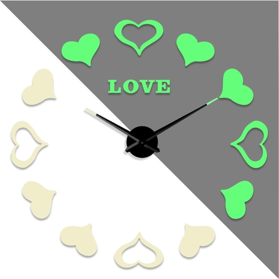 Heart love DIY Different Luminous Frameless Wall Clock Home Decor Modern Design Gift - 47 inch