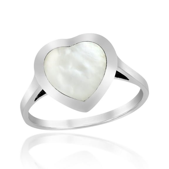 Heart of Compassion White Mother of Pearl Inlay Sterling Silver Ring-8