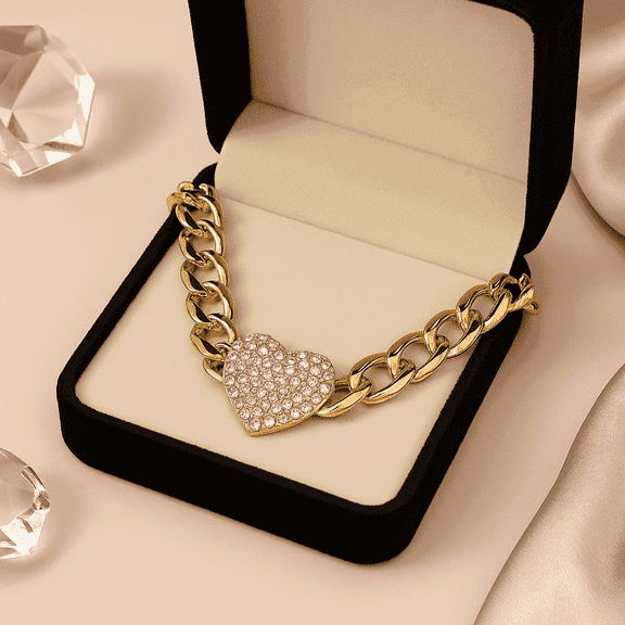 RubyLee Elegance Choker Heart Gold, Crystal Heart Necklaces, Gold-Plated, (Jewelry Pouch), 17 in, 1