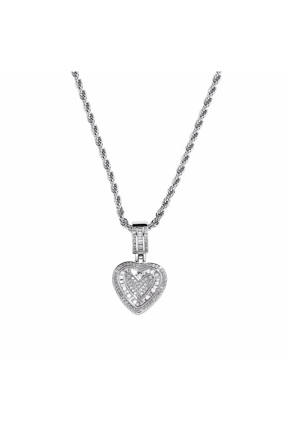 Heart shape Miami Cuban link  24inch 18k White gold plating Curb Zircon Necklace for Men Women  Perfect gift Hip Hop Rapper Chain