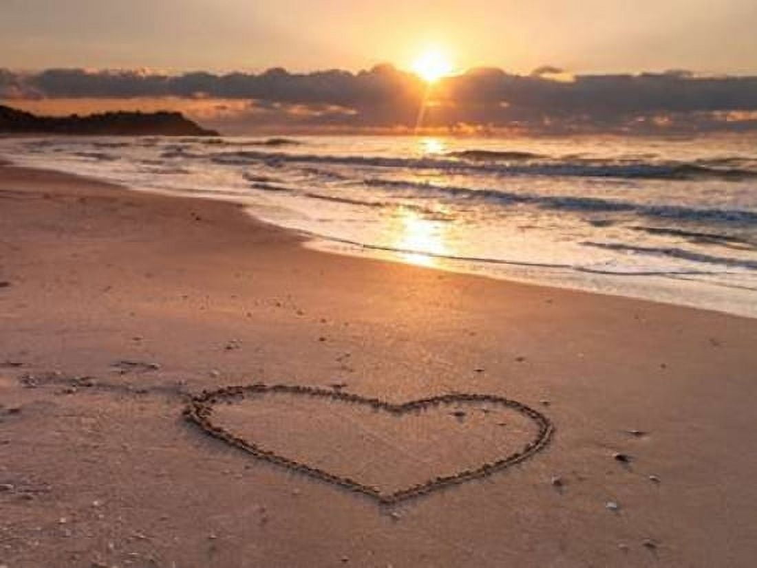 Heart shape drawn on sand at the beach Canvas Art - Assaf Frank (18 x 24)
