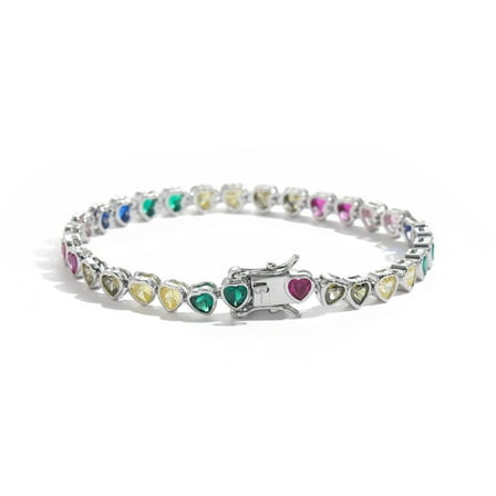 Heart-shaped 4x4mm Colorful Tennis Bracelet