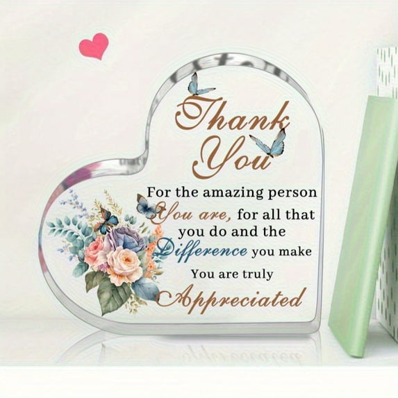 Heart-shaped Acrylic Plaque Thank-you Gift, Employee Thank-you Gift Graduation Gifts Fun Office Decoration, Desktop Decor, Gift for Women, Girlfriends or Non Biological Sisters, Birthday Gift