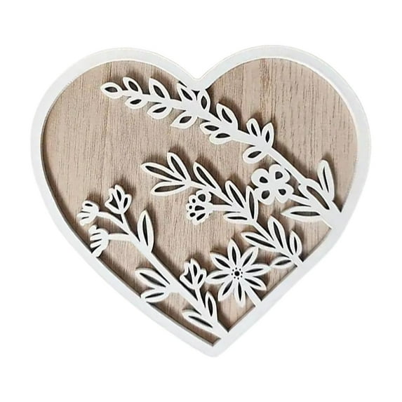Heart-shaped Carved Wooden Wall Hanging, 3D Hollow Love Sign Ornament for Home Desk Shelf Decor, White Farmhouse Decorative Pendant, Small Size S