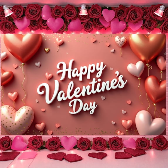 Heart-shaped Design Happy Valentine's Day Banner Romantic Valentine's Day Display Pink Tone Gold Glitter Accent Love Valentine Banner for Valentine's Day Party Romantic Date Indoor Decoration