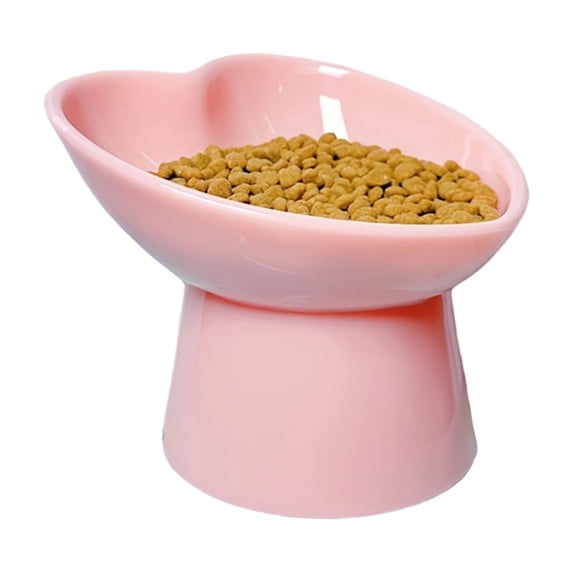 Heart‑shaped Elevated Pet Bowl Angled Tilted Raised Pet Food Water Bowl Neck‑friendly Tall Stand Feeding Dish Anti‑spill Raised Bowl for Cats Small Dogs,1pack
