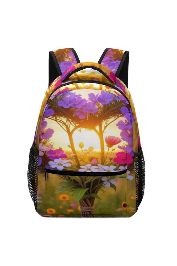 Heart-shaped Floral Arrangement at Sunset Backpack for Business Daypack College Canvas Bags Durable