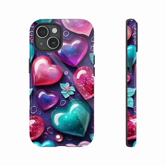 Heart - shaped Glitter Galaxy Protective Case Compatible with iPhone 11/12/13/14/15/16 (Pro Max/Plus), Romantic Gift for Couples on Valentine's Day