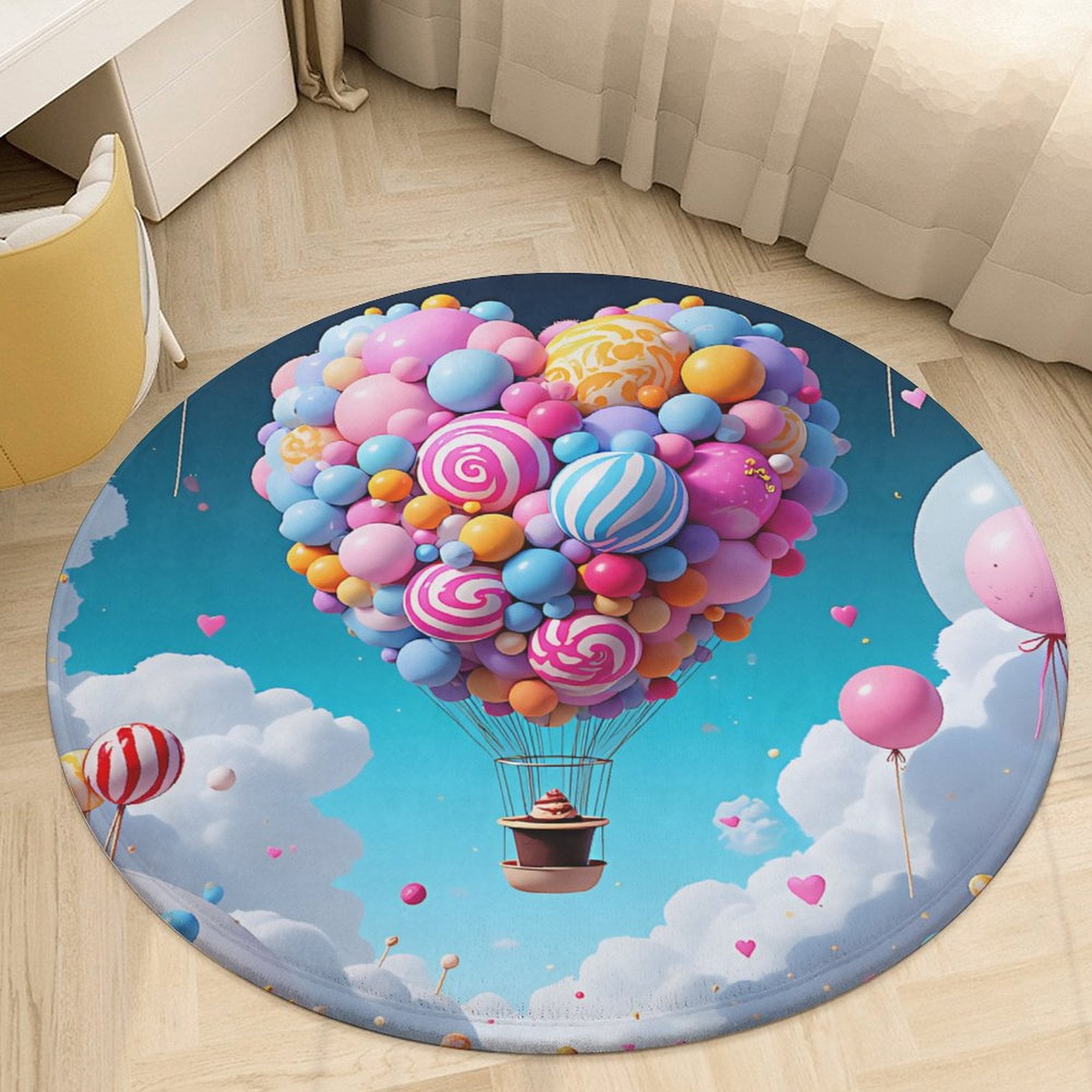 Heart-shaped Hot Air Balloon Round Area Rugs for Bedroom Living Room ...