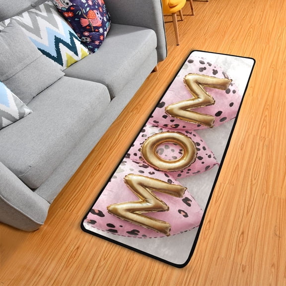 Heart-shaped Leopard Print Balloons Mothers Day Long Floor Mat Runner Rug Area Mat Noise Reduction Water Absorbent Non-Slip 72" x 24"