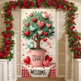 thumbnail image 1 of Heart-shaped Love Banner Bird Design Welcome Display Red Plaid Pink Theme Romantic Backdrop for Valentine's Day Wedding Reception Welcome Party, 1 of 9