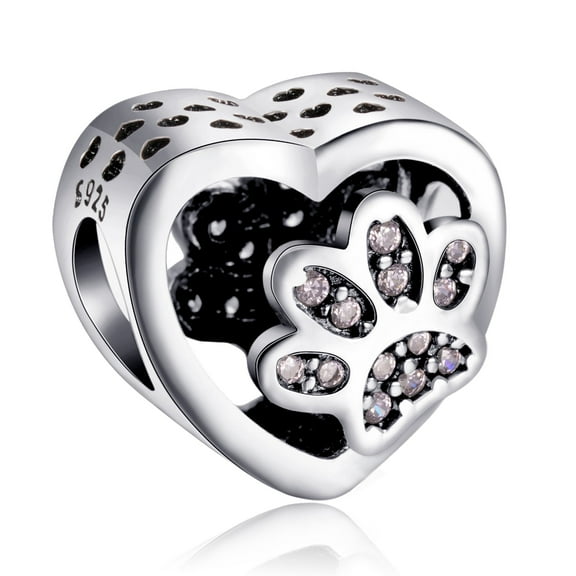 Heart-shaped Paw Print S925 Bead Charm for Women Moment Charm Bracelet