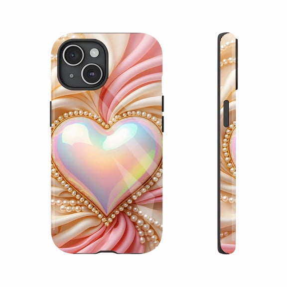Heart - shaped Pearl Embellished iPhone Case Valentine’s Day Gift for Trendy Women Compatible with iPhone 11/12/13/14/15/16 (Pro Max/Plus)