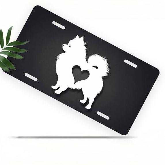 Heart shaped Pomeranian Silhouette Front License Plate, Metal License Plate, Funny Standard Plates Personalized Novelty Decorative For Men/Women/Boys/Girls Car 6×12 Inch