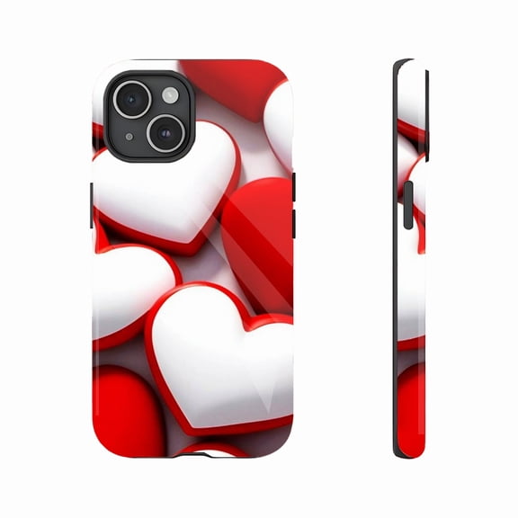 Heart - shaped Red White Love iPhone Case Compatible with iPhone 11/12/13/14/15/16 (Pro Max/Plus) Romantic Valentine's Day Gift for Couples