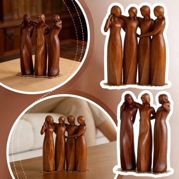 Heart-shaped Resin Figurine Set of Four Sisters, Handcrafted Home Decor, Wood-like Finish Sculpture, Garden Ornament, Gift for Family & Friends (1 Piece)