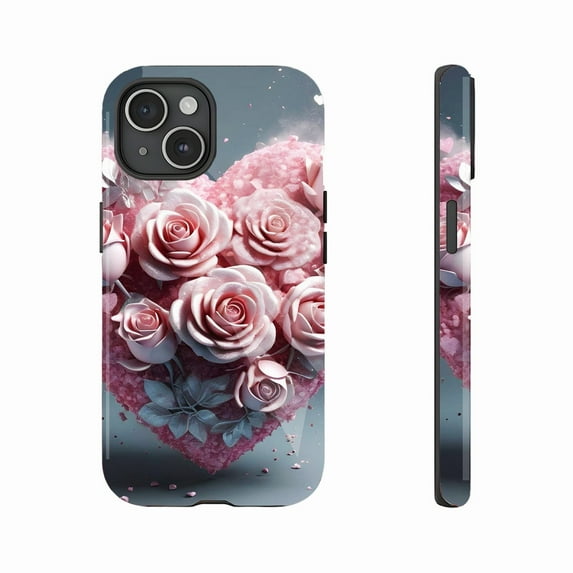 Heart - shaped Rose Design Phone Case for Couples Valentine’s Day Gift Compatible with iPhone 11/12/13/14/15/16 (Pro Max/Plus)