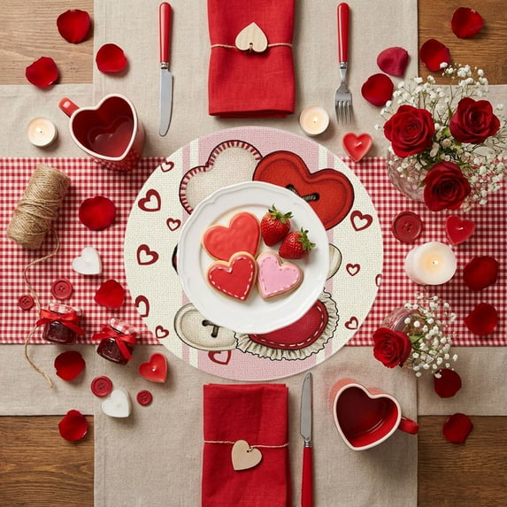Heart-shaped Round Valentines's Day Placemat Set 14 In Anniversary Wedding Round Placemats Suitable For Restaurant Decoration. A