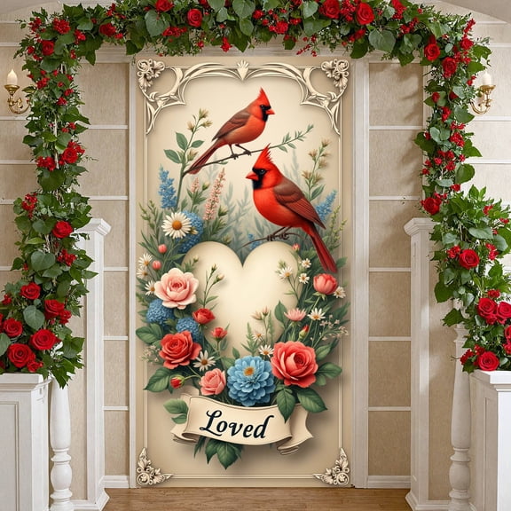 Heart-shaped Valentine's Day Banner Pink Roses Love Display Red Truck Green Leaves Heart Backdrop for Valentine's Day Party Romantic Celebration Indoor Decoration