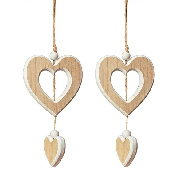 Heart-shaped Wooden Decorative 2Pcs Hanging Handmade Hearts Ornaments for Wedding Party Valentine Christmas Home Decoration Car Décor (K-#5, 2Pcs)
