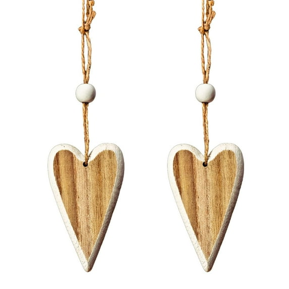 Heart-shaped Wooden Decorative 2Pcs Hanging Handmade Hearts Ornaments for Wedding Party Valentine Christmas Home Decoration Car Décor (S-#4, 2Pcs)