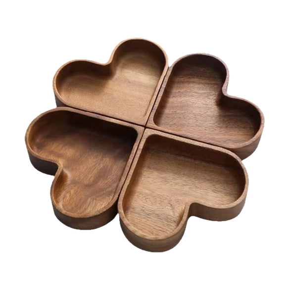 Heart-shaped and four-leaf clover-shaped wooden dessert plates, specially designed for St. Patrick's Day – multi-compartment trays, perfect for serving cakes, snacks, and party treats