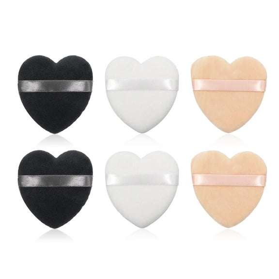 6 Pcs Heart Shaped Powder Puff for Face Powder, Soft Plush Setting Powder Puff, Velour Cosmetic Foundation Blender Sponge Beauty