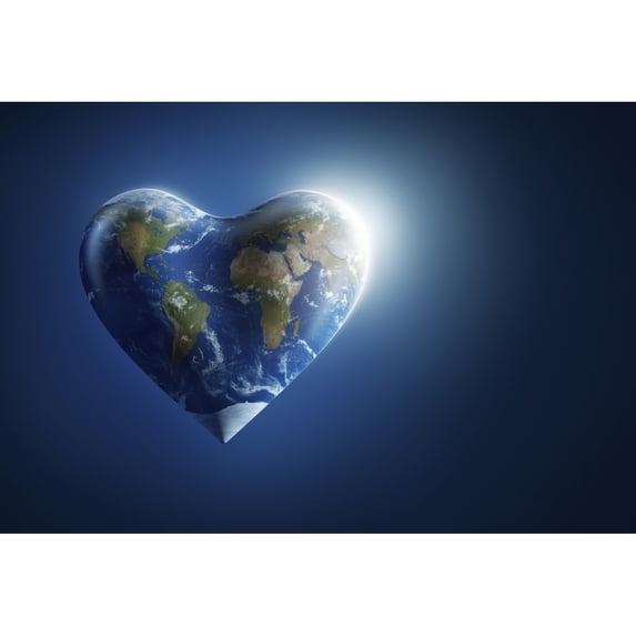 Heart-shaped planet Earth on a dark blue background Poster Print