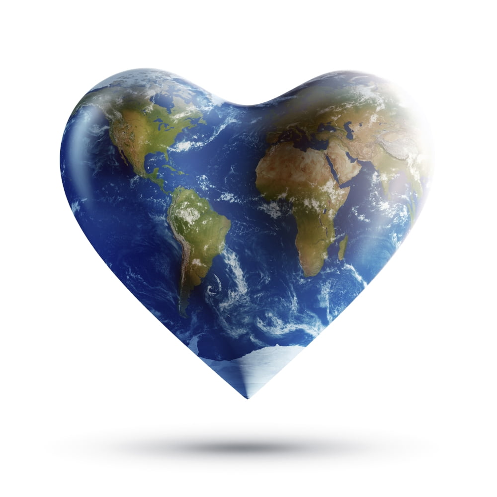 Heart-shaped planet Earth on a white background Canvas Art - Evgeny KuklevStocktrek Images (29 x 29)